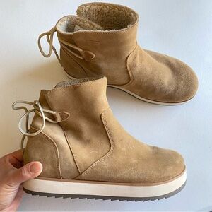 Merrell Size 10 Nude Tan Suede Leather Round Toe Back Tie-up Mini Platform Boot